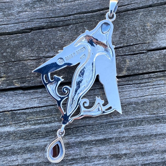 Large Freya Viking Goddess Pendant in .925 Sterling Silver with Garnet drop - Picture 8 of 13